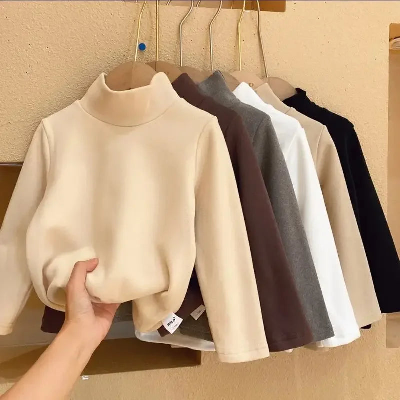 Baby Velvet Warm Long Sleeve Top — Soft Fleece Turtleneck Base Layer for Boys & Girls