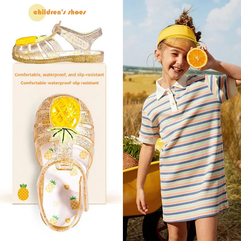 Summer Girls Sandals Cute Fruit Jelly Princess Shoe Children Hollow Out Breathable Beach Sandals Waterproof Anti Slip Kids Shoes