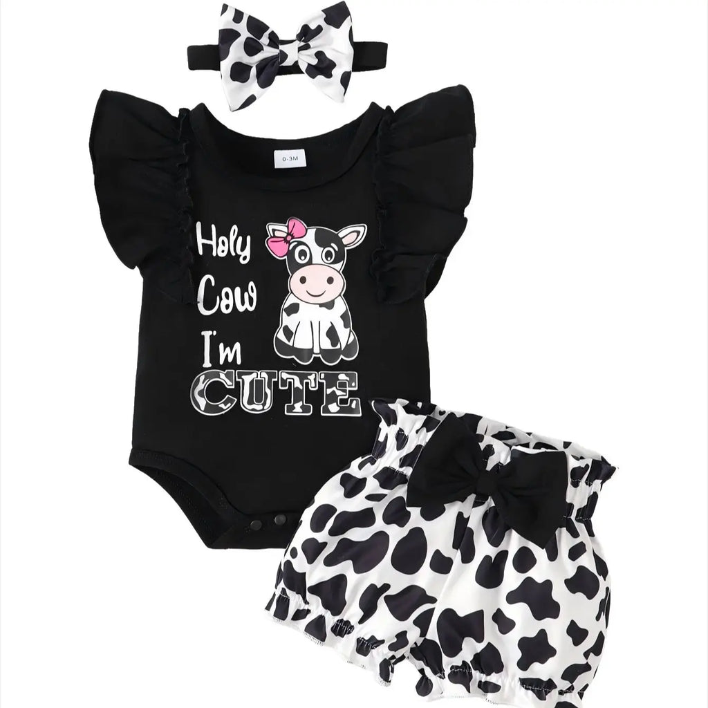 Baby Newborn Romper & Shorts Set — 3-Piece Summer Outfit with Headwear for Girls 0–24M