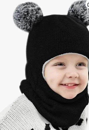 2-6years Winter Children's Boys Hat and Scarf All-in-one Fleece-lined Ear Protection Hood Baby Girls Knitted One-piece Cap