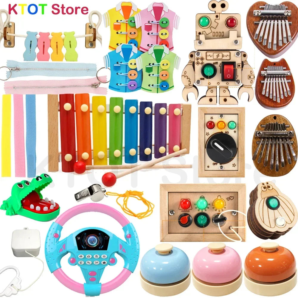Montessori Busy Board — Life Skills Training Wooden Activity Board for Babies