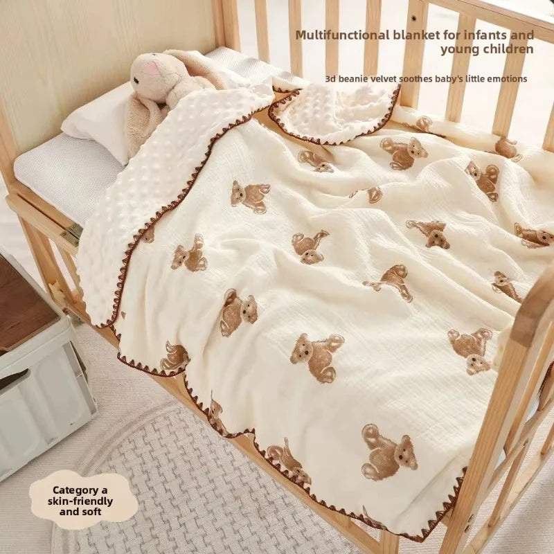 Baby Muslin Swaddle Blankets for Newborn Boy Girl Infant Toddler Blanket with Double Layer Dotted Backing for Baby Crib Stroller