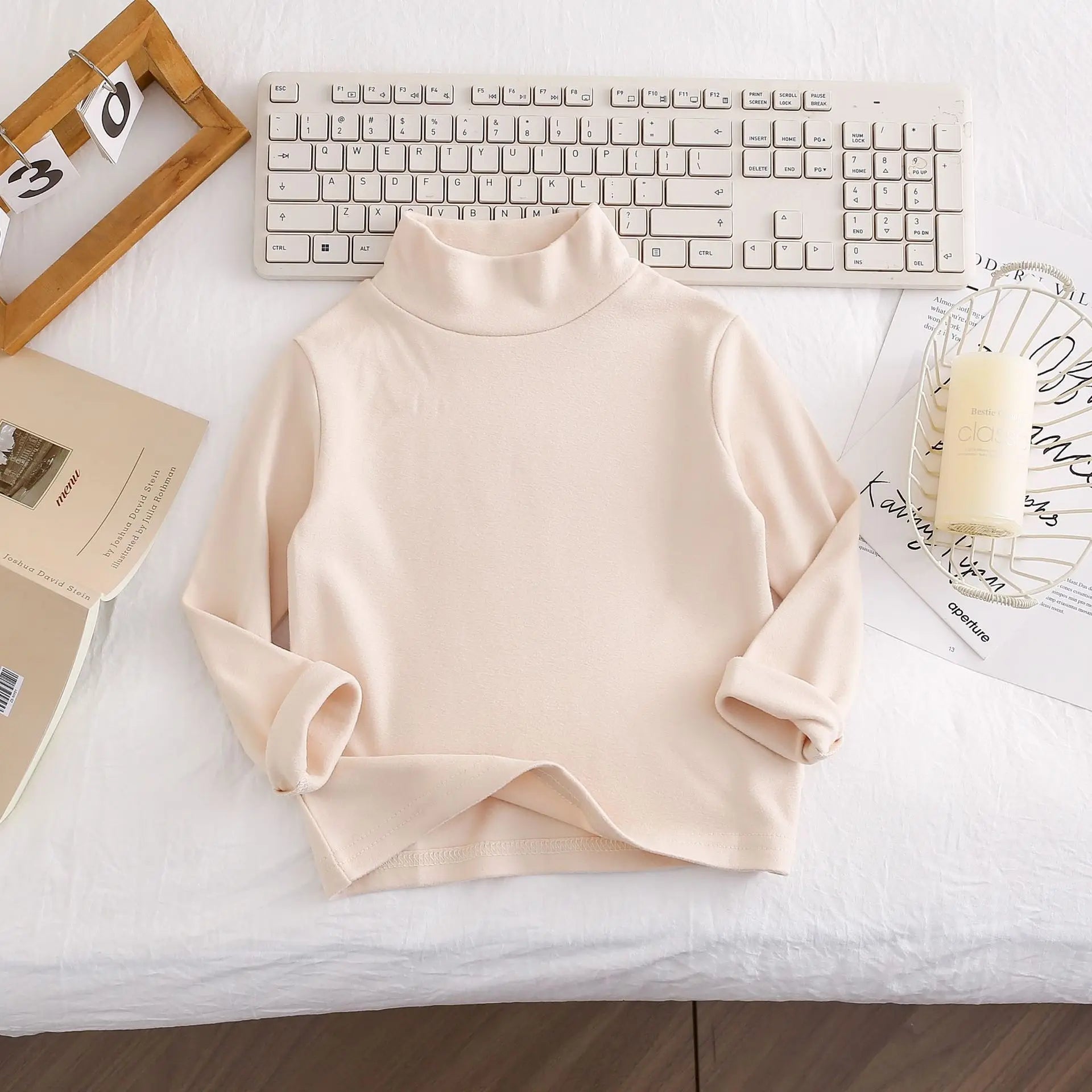Kids Boys Girls Thermal Top Mock Neck T-Shirt Warm Underwear Sweatshirt Children Long Sleeve Homewear Candy Color Top Clothes