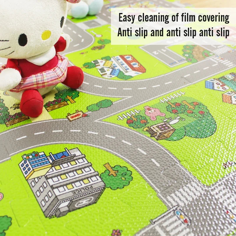 9-Piece EVA Foam Kids Puzzle Play Mat — Road Traffic Soft Floor Tiles