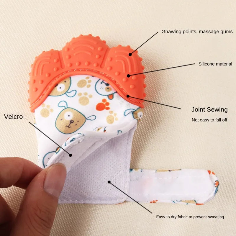 Cartoon Baby Teether Mittens — Anti-Scratch Chewing Gloves for Infants