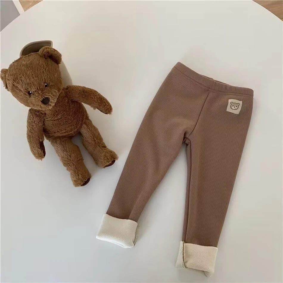 Kids Plush Warm Trousers — Soft Stretchy Animal Print Winter Pants for Boys & Girls Ages 1–8