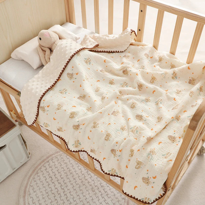 Baby Muslin Swaddle Blankets for Newborn Boy Girl Infant Toddler Blanket with Double Layer Dotted Backing for Baby Crib Stroller
