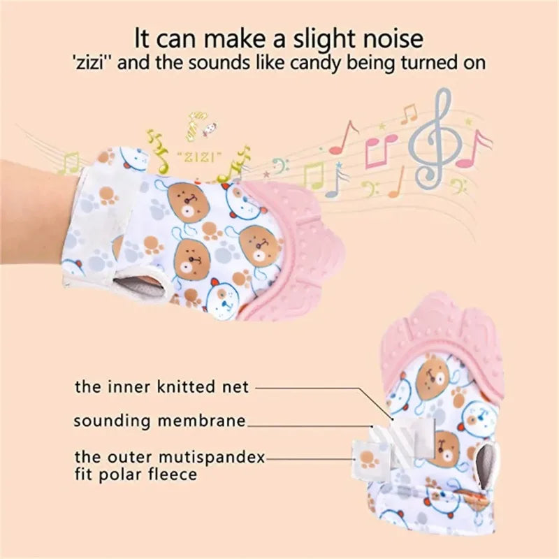 Cartoon Baby Teether Mittens — Anti-Scratch Chewing Gloves for Infants
