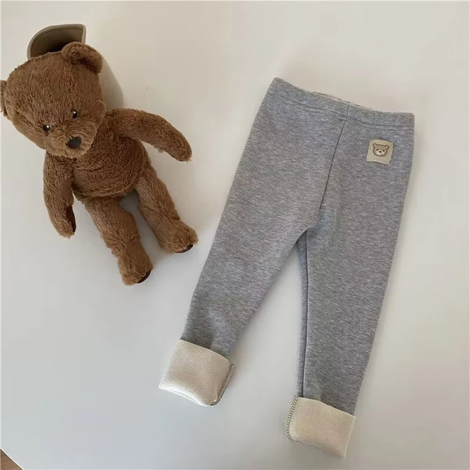 Kids Plush Warm Trousers — Soft Stretchy Animal Print Winter Pants for Boys & Girls Ages 1–8