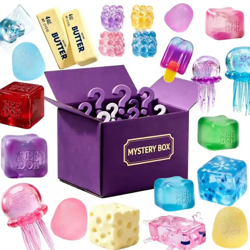Random Nee Doh Mystery Surprise Box Nice Cube Squeeza Pizza Peace O Cake Jelly Hops Jellyfish Squishy Squeeze Toy Anxiety Relief