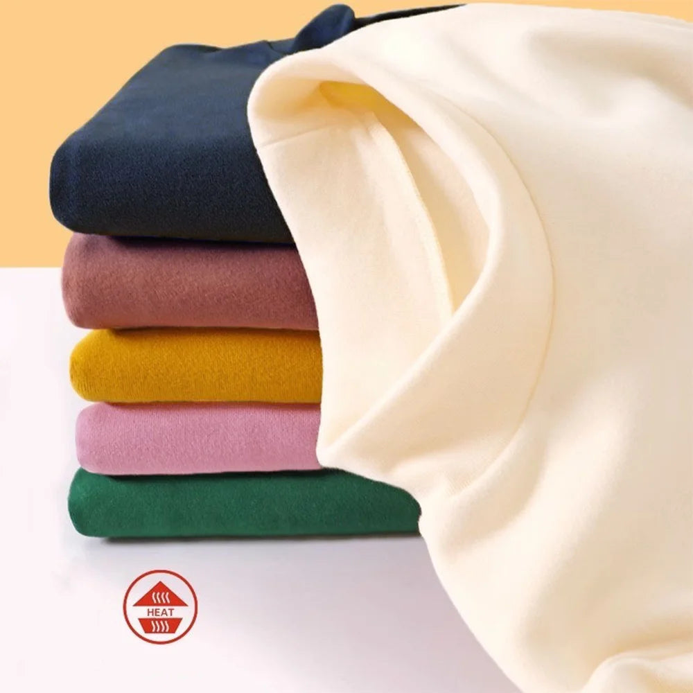 Kids Turtleneck Thermal T-Shirt — Soft Warm Fleece Long Sleeve Base Layer for Boys & Girls