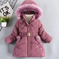 Girls Winter Puffer Jacket — Hooded Warm Snow Coat with Waist Belt & Pockets Ages 7–12