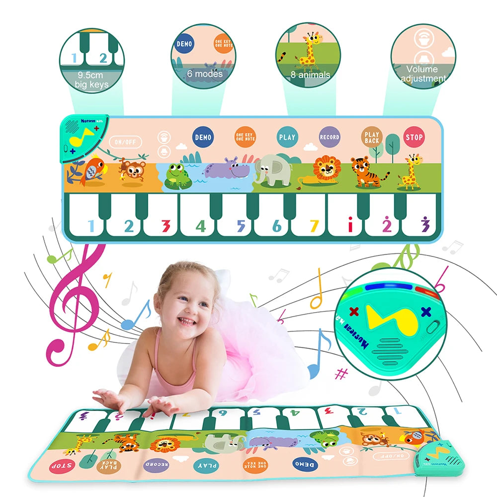 Kids Musical Piano Mat — Floor Keyboard Dance Mat with 8 Animal Sounds