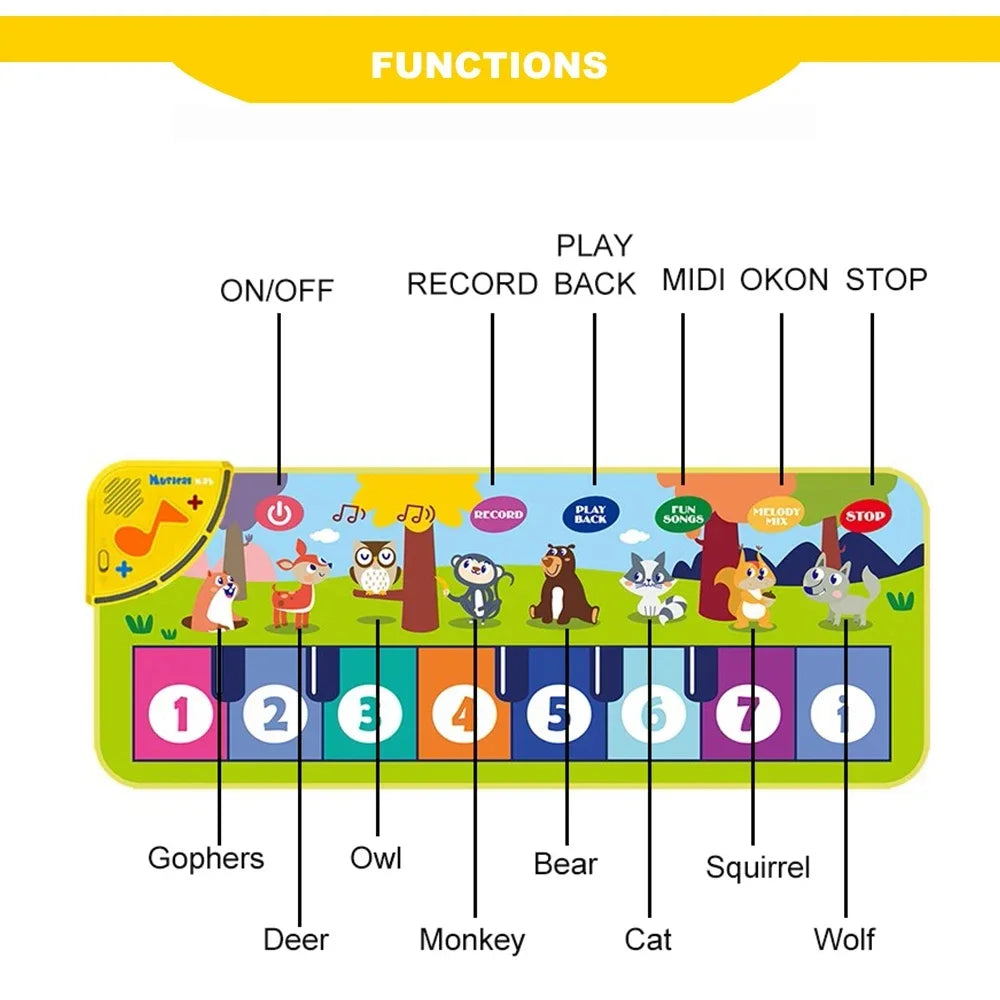 Piano Dance Mat for Kids 80x30cm — Musical Floor Keyboard with Demo Songs