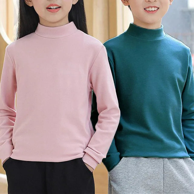 Kids Turtleneck Thermal T-Shirt — Soft Warm Fleece Long Sleeve Base Layer for Boys & Girls
