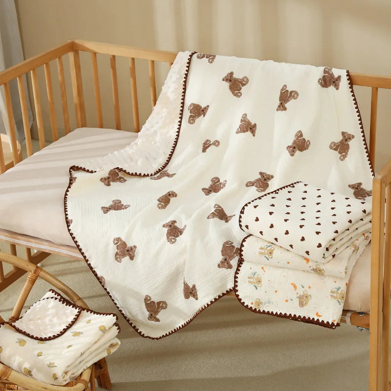 Baby Muslin Swaddle Blankets for Newborn Boy Girl Infant Toddler Blanket with Double Layer Dotted Backing for Baby Crib Stroller