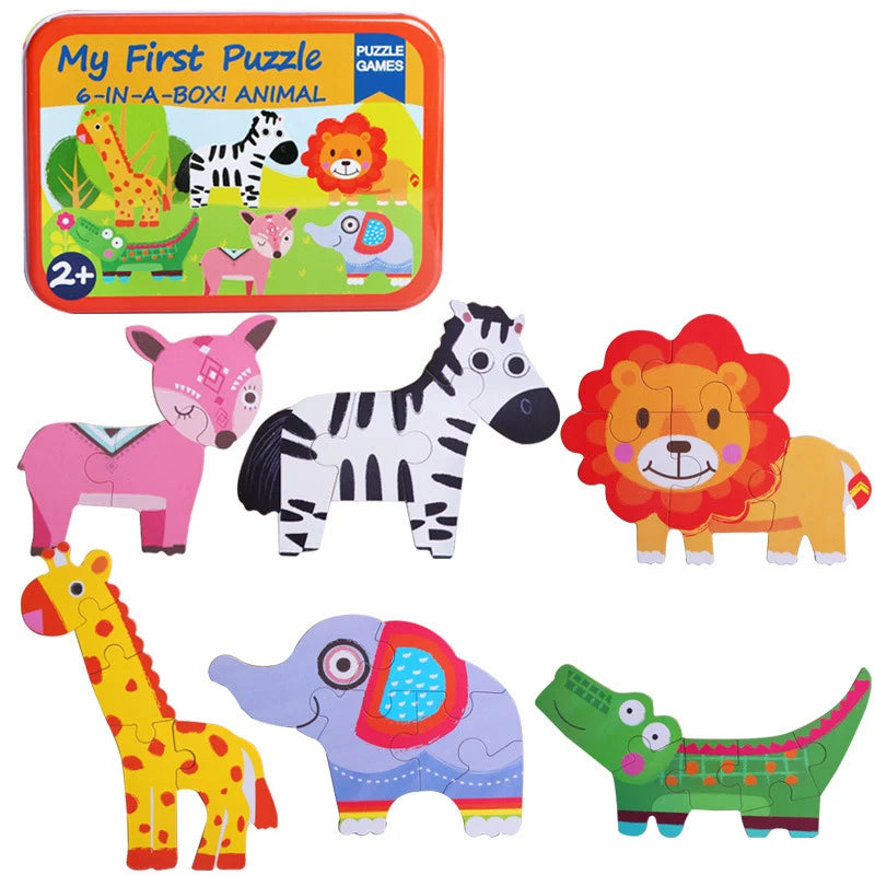 Baby Puzzle Montessori Educational Toys Wood 3D Puzzle Games Iron Box children Puzzles Jigsaw Wooden Puzzles For Kids 2 3 4 Year