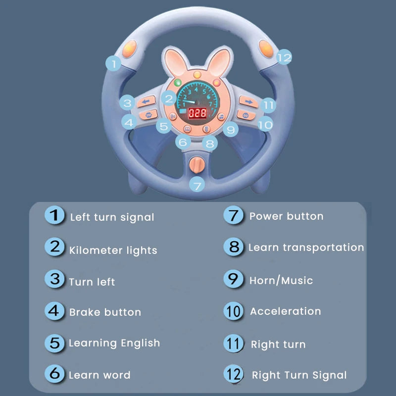 Baby Stroller Steering Wheel Toy — Light-Up Simulation Copilot Toy for Infants