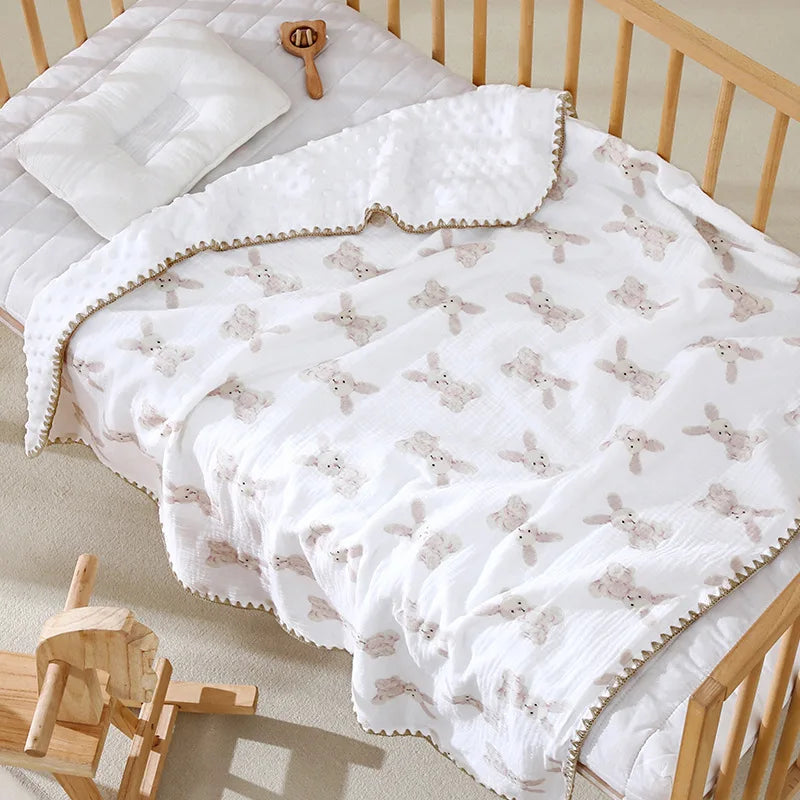 Baby Muslin Swaddle Blankets for Newborn Boy Girl Infant Toddler Blanket with Double Layer Dotted Backing for Baby Crib Stroller