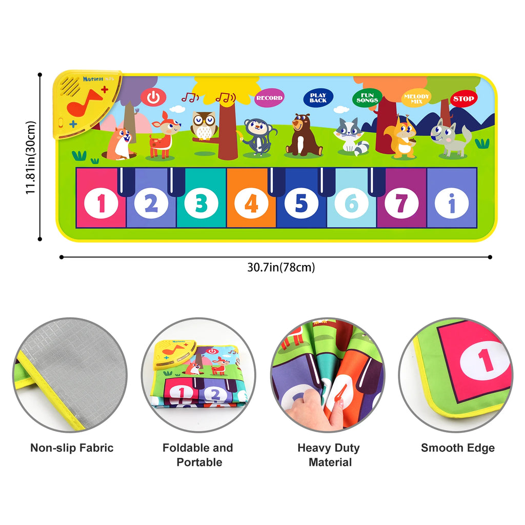 Kids Music Piano Mat 80x30cm — 8 Animal Sounds & Educational Keyboard Toy