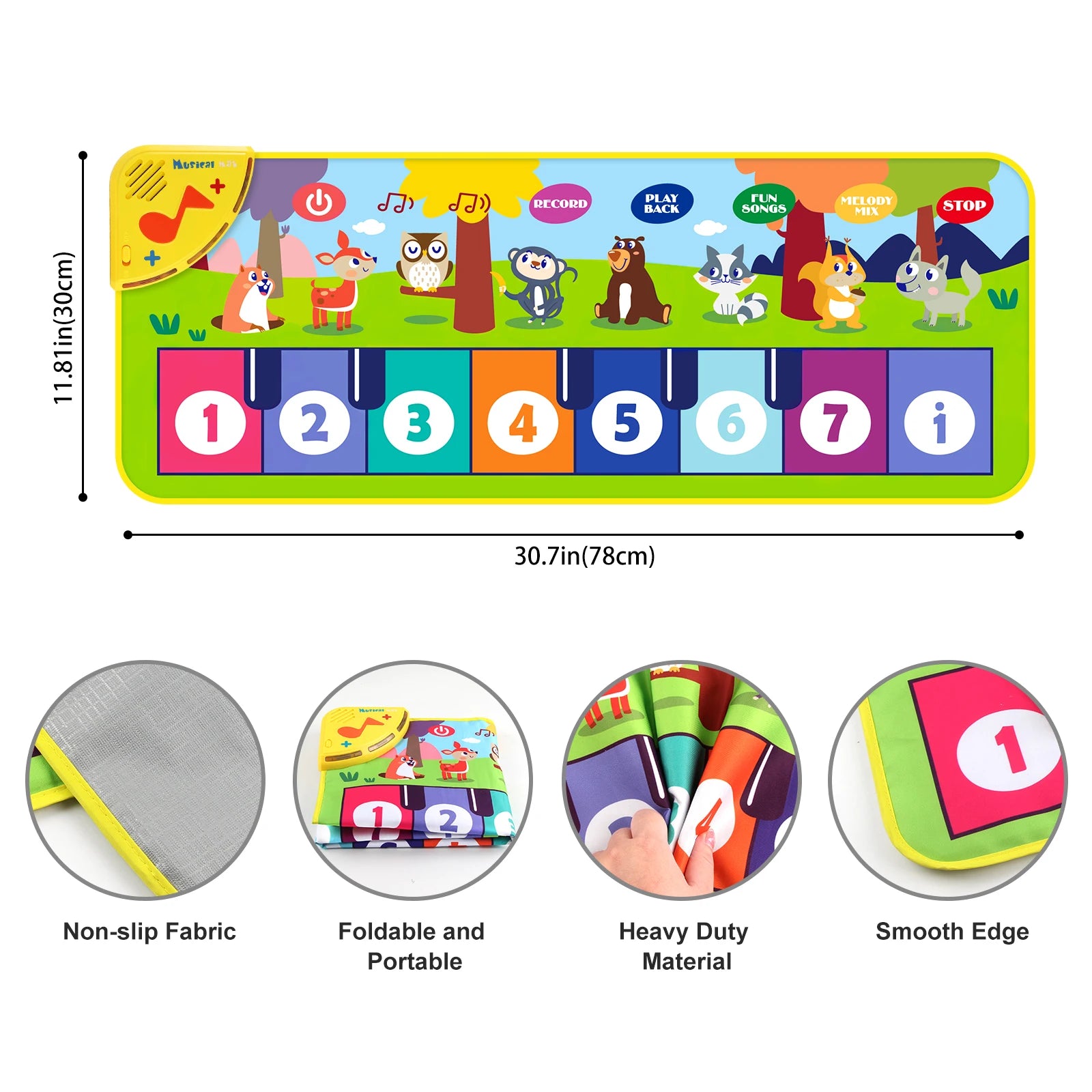 Kids Music Piano Mat 80x30cm — 8 Animal Sounds & Educational Keyboard Toy