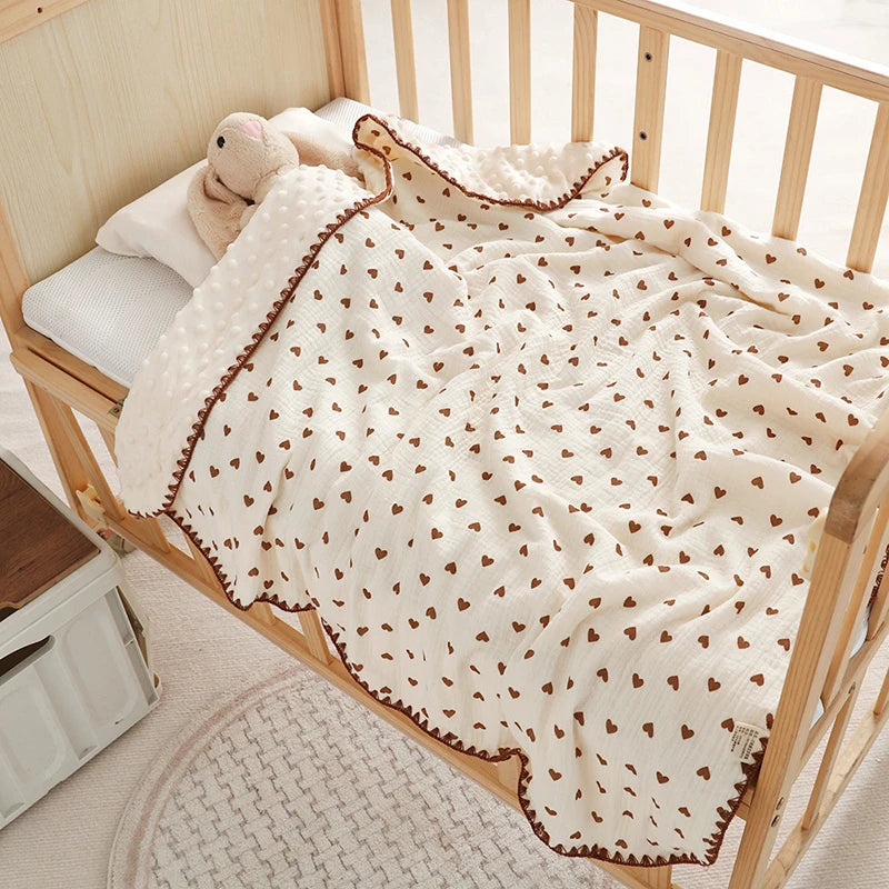 Baby Muslin Swaddle Blankets for Newborn Boy Girl Infant Toddler Blanket with Double Layer Dotted Backing for Baby Crib Stroller