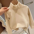 Winter Baby Warm Top Boys Girls Velvet Inner Solid Color Bottom Children's Half High Collar Long Sleeve T-shirt Kids Clothes