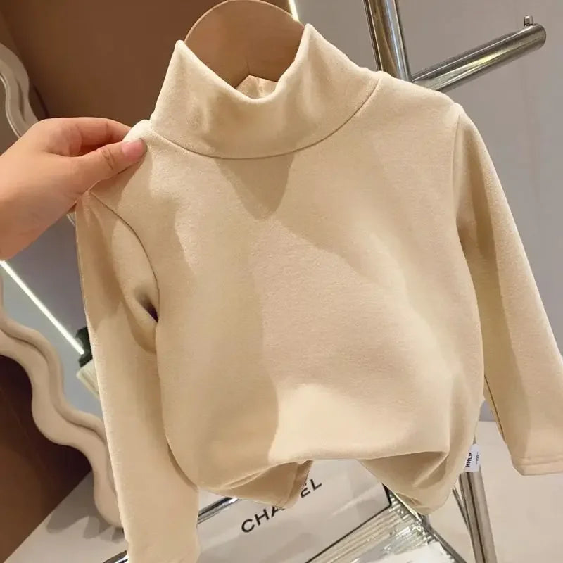 Baby Velvet Warm Long Sleeve Top — Soft Fleece Turtleneck Base Layer for Boys & Girls
