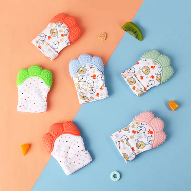 Cartoon Baby Teether Mittens — Anti-Scratch Chewing Gloves for Infants