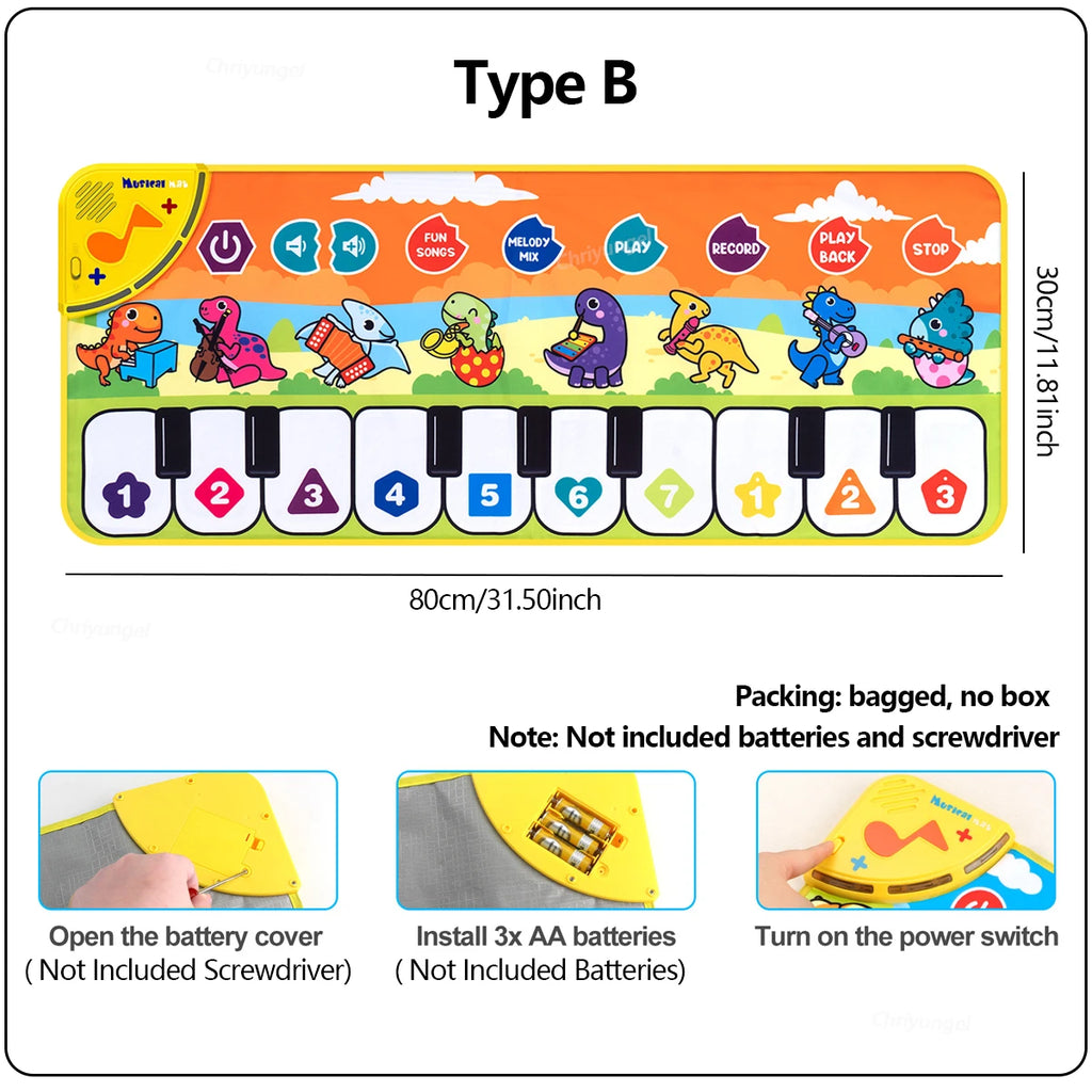Piano Dance Mat for Kids 80x30cm — Musical Floor Keyboard with Demo Songs