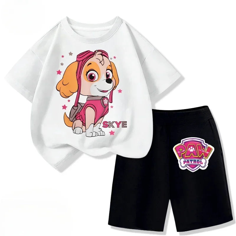 PAW Patrol Girls Summer Outfit Set — Short Sleeve Top & Shorts 2-Piece Casual Set