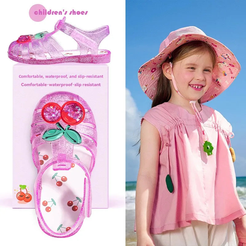 Summer Girls Sandals Cute Fruit Jelly Princess Shoe Children Hollow Out Breathable Beach Sandals Waterproof Anti Slip Kids Shoes
